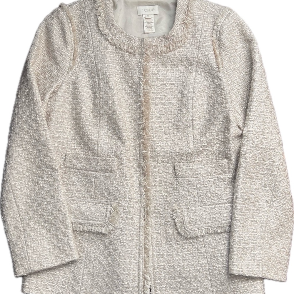J. Crew Tan Blazer with Sparkly Tweed Fringe Blazer – Size 10